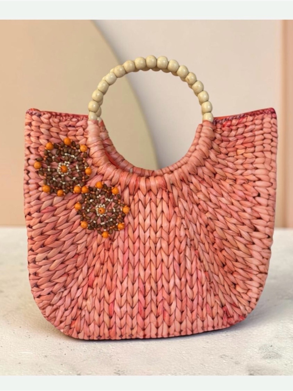 Orvis Woven Raffia Beaded Tote Bag
